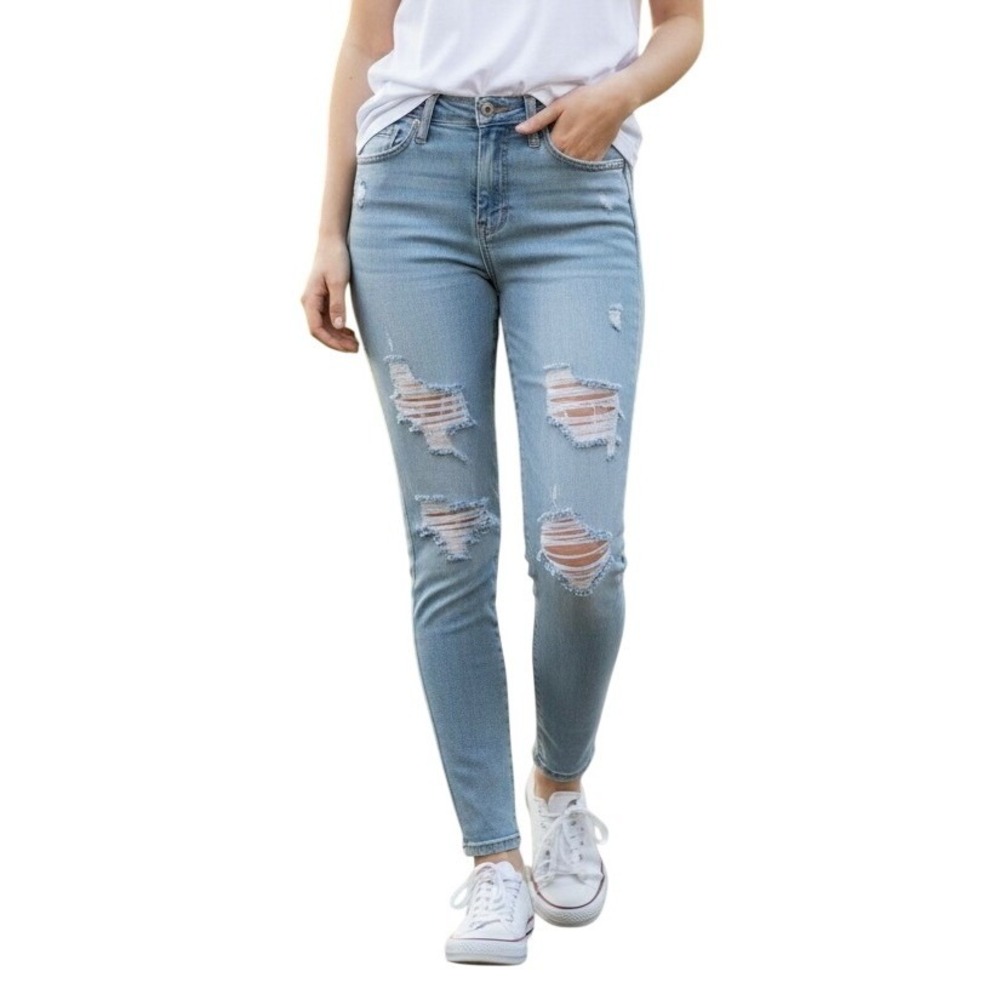 Judy Blue Skinny Jeans Womens 11/30 Light Wash Distressed Ripped JB88431 LT